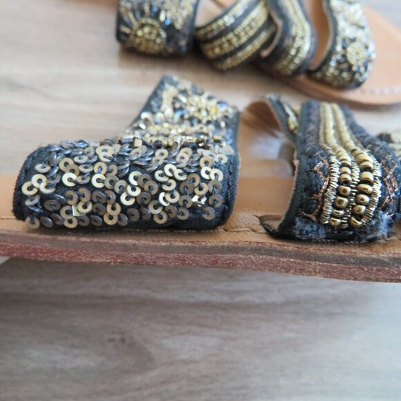 ANTHROPOLOGIE JASPER & JEERA La Plata Boho Beaded Slide Sandals - Size US 7.5 - Picture 10 of 14